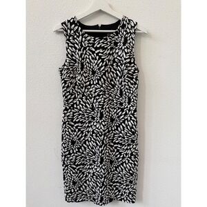 Ann Taylor Black White Abstract Floral Jacquard Sleeveless Sheath Dress 2